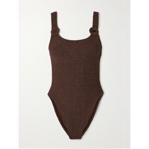 Hunza G Domino Metallic Seersucker Swimsuit - One Size - Chocolate